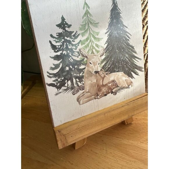 Christmas Tree Shops deer trees painting on easel - Picture 2 of 10